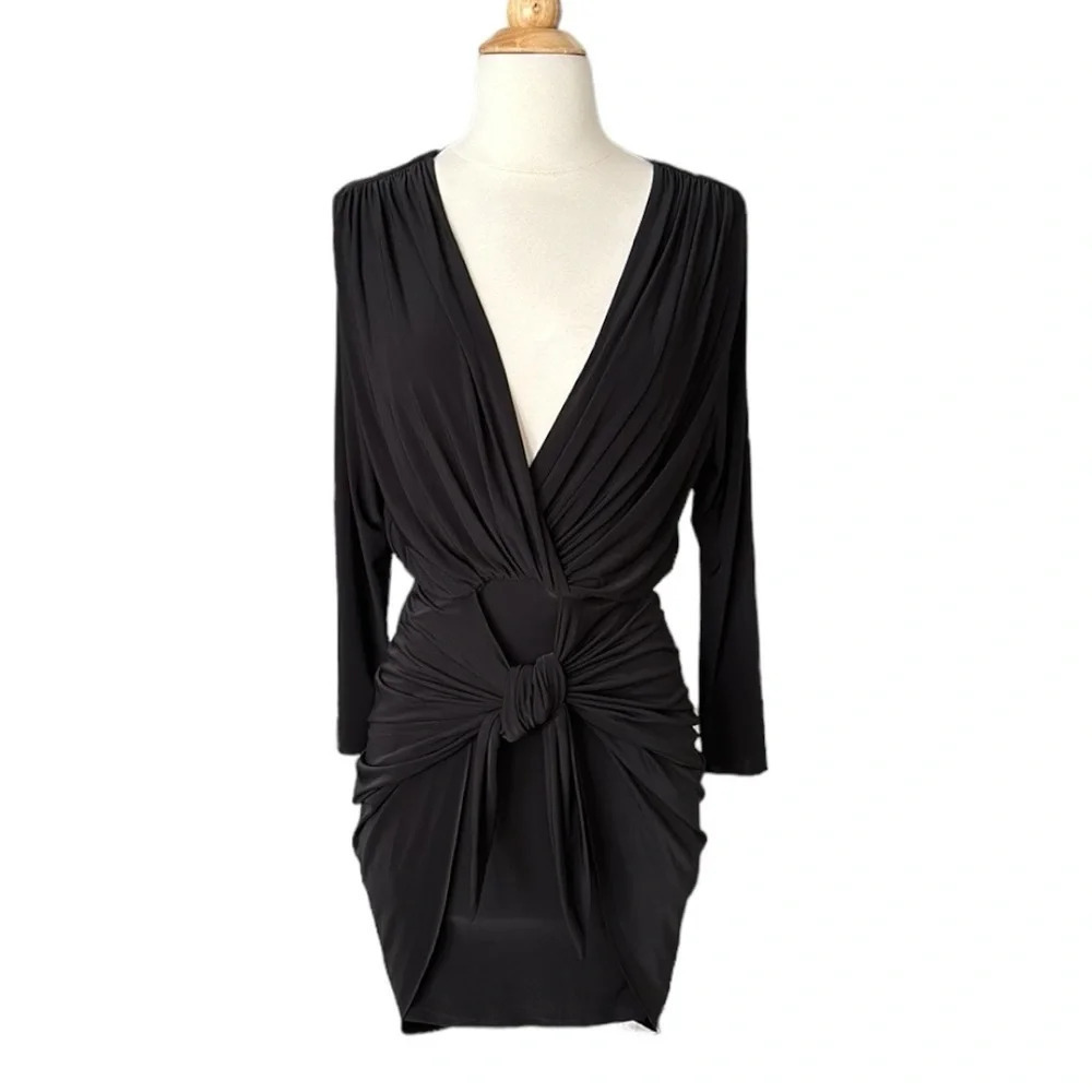 MISA Los Angeles Black Mini Dress Ophelie LBD Night Out Plunging Neck Size Small